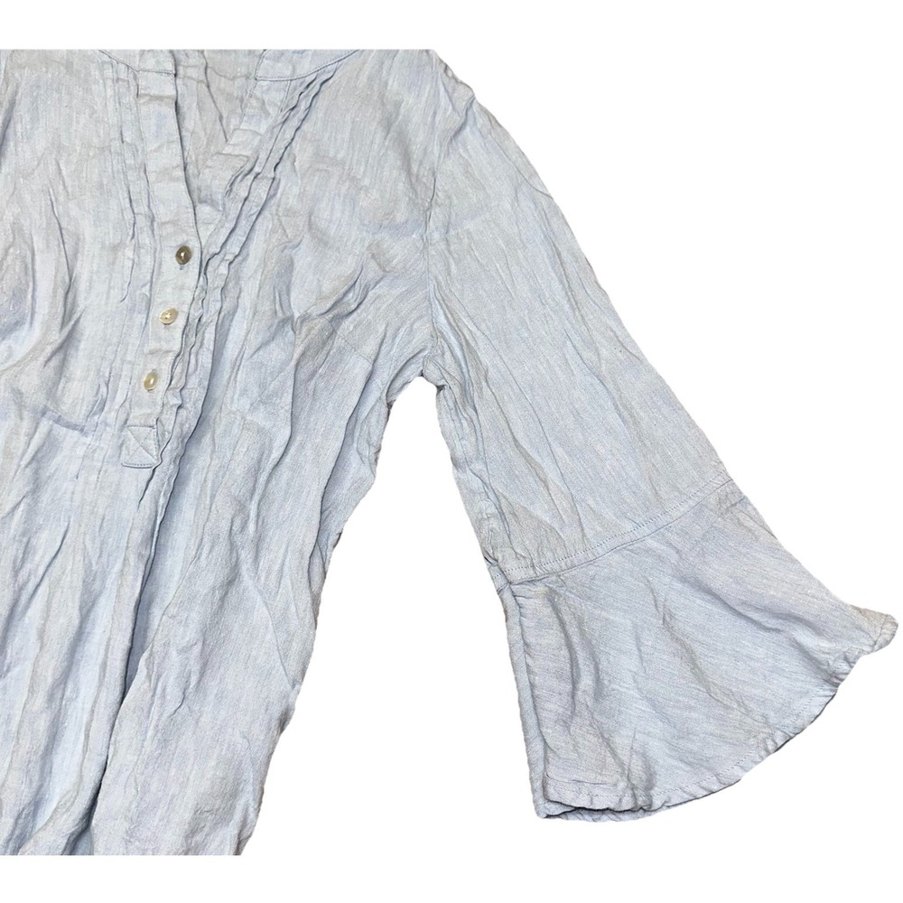 Soft Surroundings Blue Pintuck Raisa Linen Blend Top Bell Sleeve Beach Women's M - Picture 6 of 10
